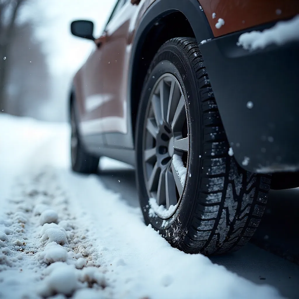 Detailed view of winter tire stud patterns